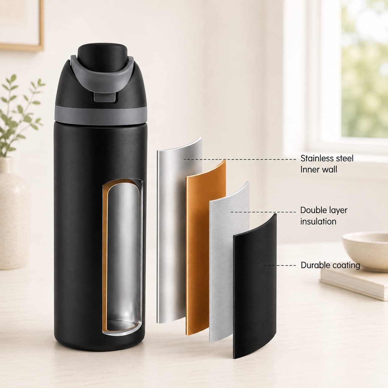 Double-wall vacuum insulation.